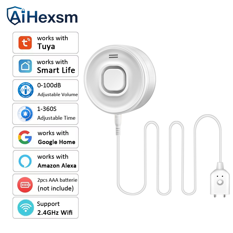 Home Security Alexa - Waterlekkagesensor 100DB Instelbaar geluid WIFI lekniveaudetector