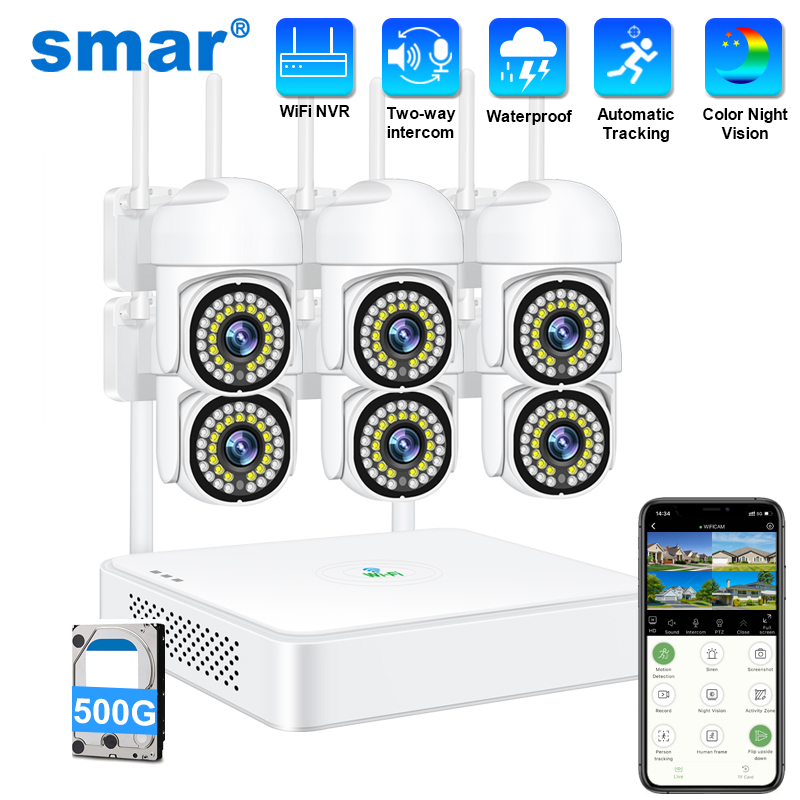 Home Security Front Door - Smar 3MP Draadloos CCTV-beveiligingscamerasysteem PTZ Wifi